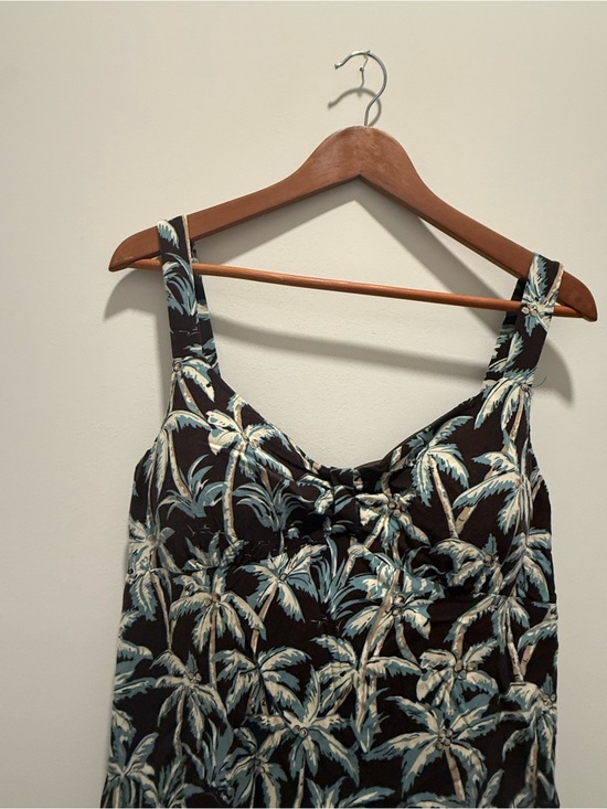 r&k originals Dresses & Skirts - VTG Y2K Tropical Palm Print Cotton Slip Dress Brown & Blue Resortwear Large